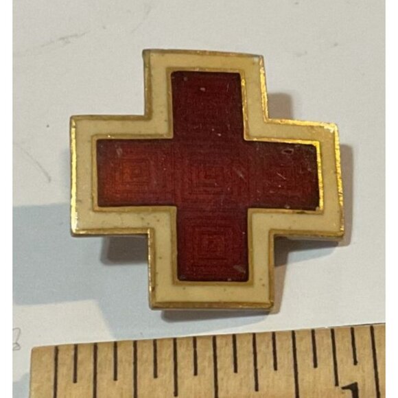 Vintage WWll Gold Filled American Red Cross Guilloche Enamel Nurse Pin Brooch 1" - Picture 4 of 4